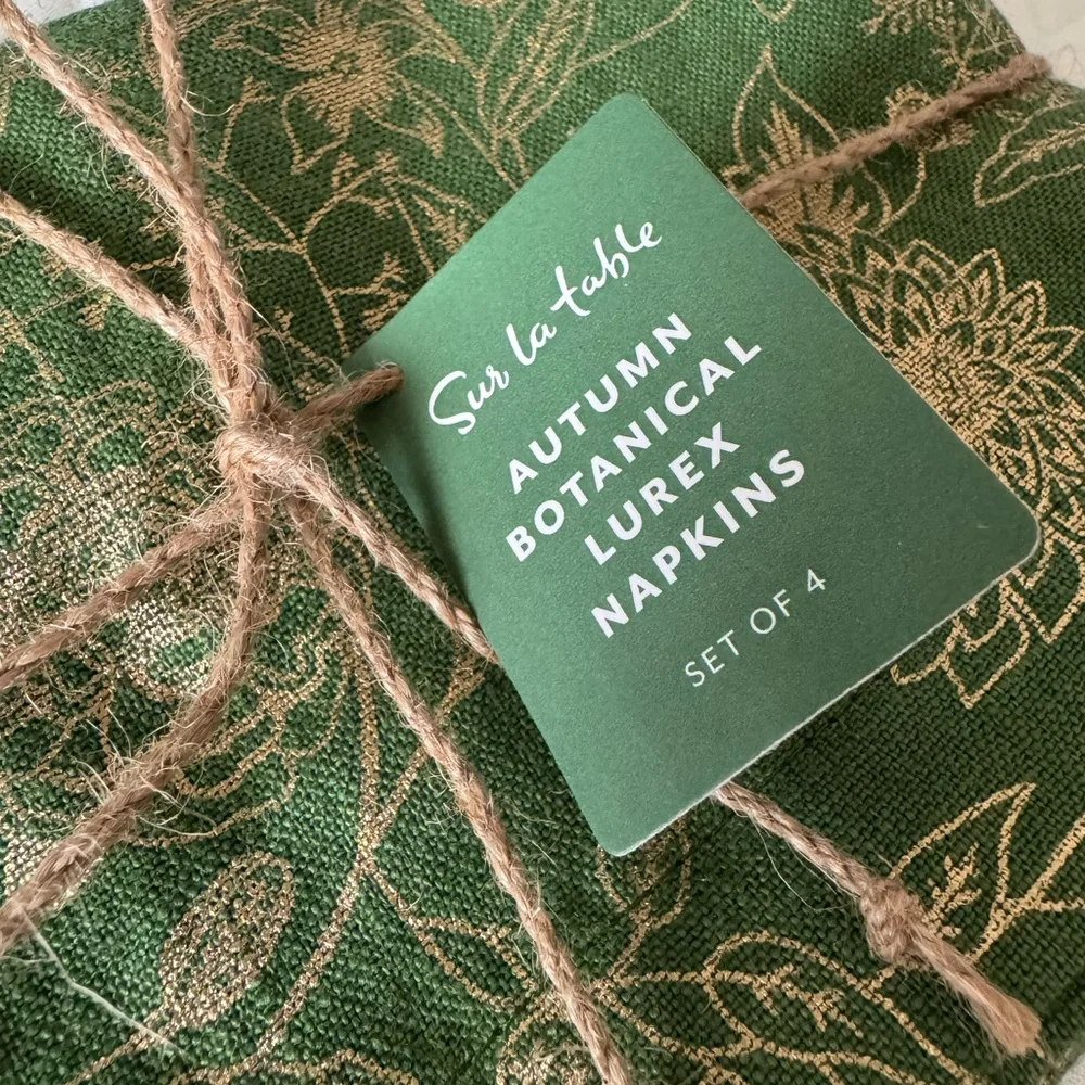 Sur La Table 100% Linen Autumn Botanical Lurex Napkins Set of 4